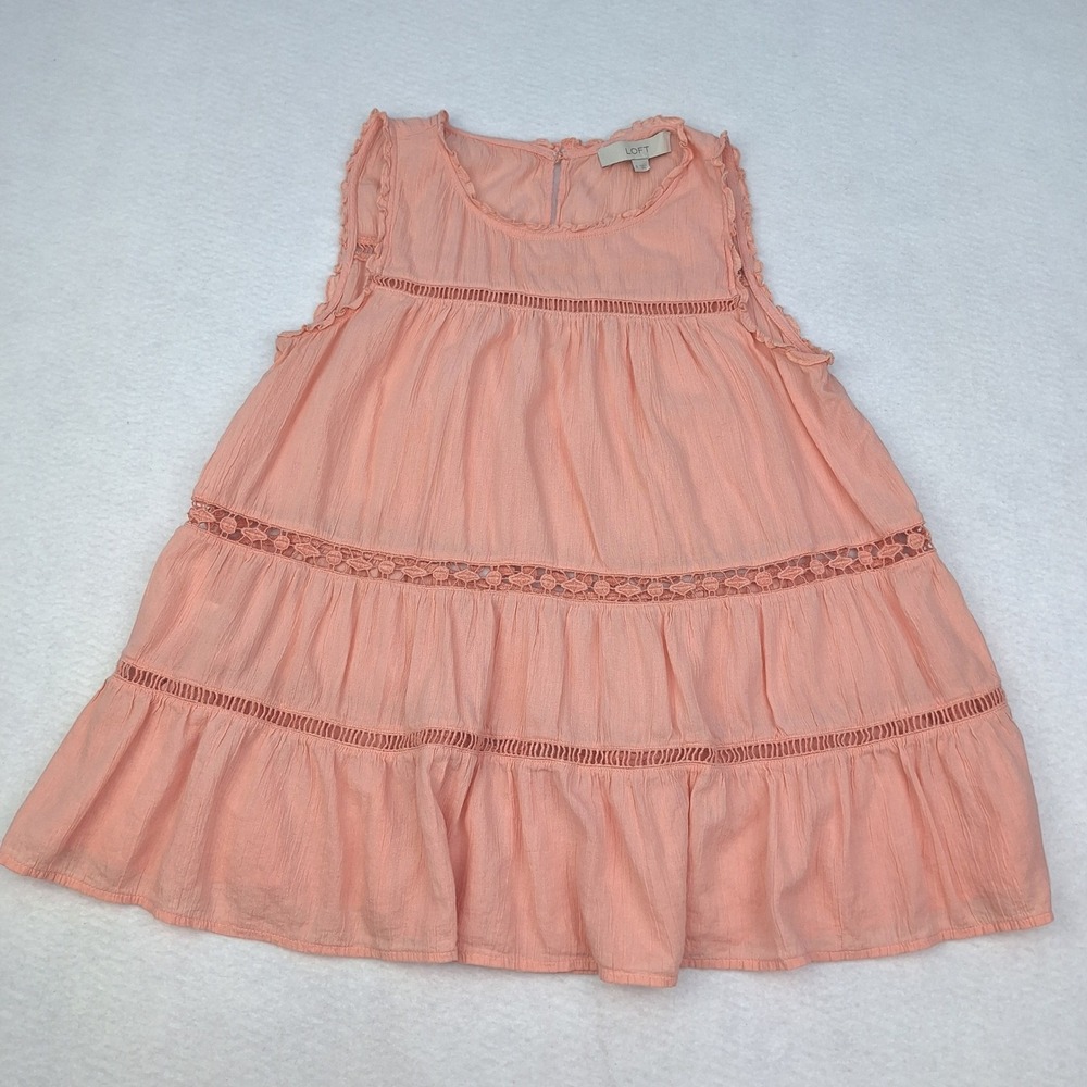 Loft Blouse Womens Small‎ Peach Pink Babydoll Tiered Crochet Lace Trim Boho Top